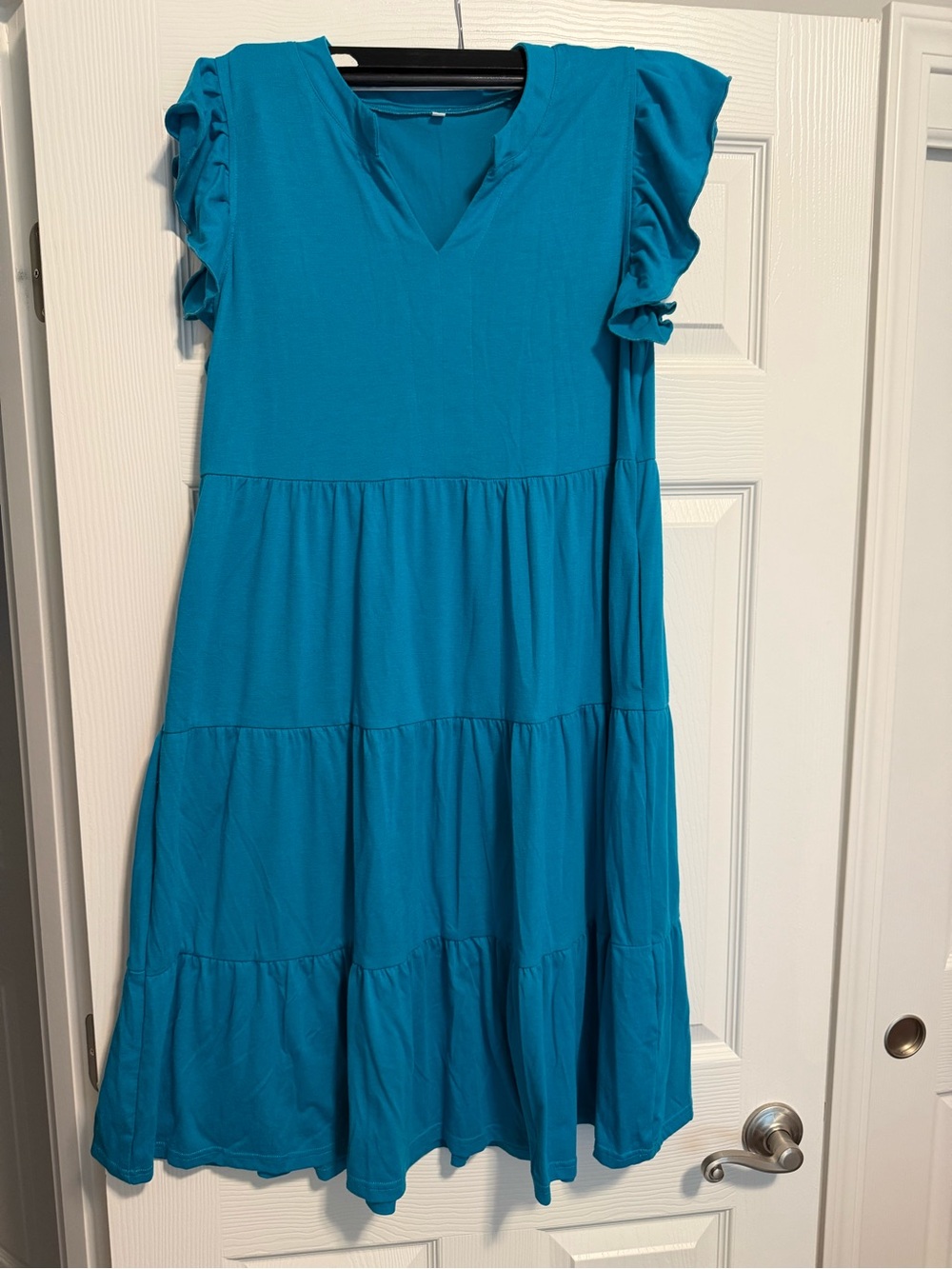 Teal Ruffle Sleeve Tiered Dress